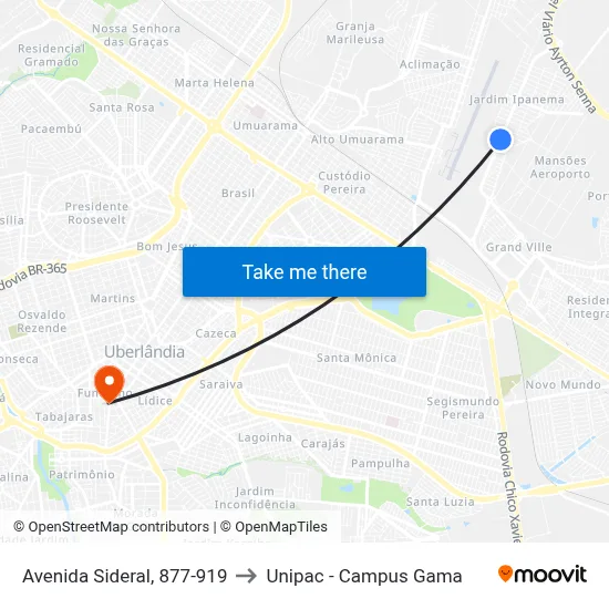 Avenida Sideral, 877-919 to Unipac - Campus Gama map