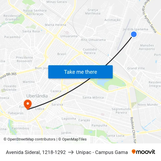Avenida Sideral, 1218-1292 to Unipac - Campus Gama map