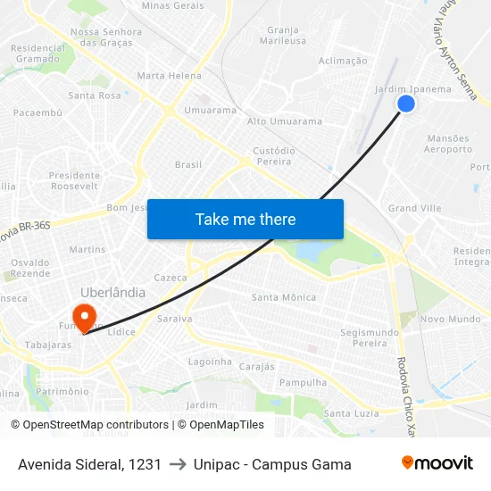 Avenida Sideral, 1231 to Unipac - Campus Gama map
