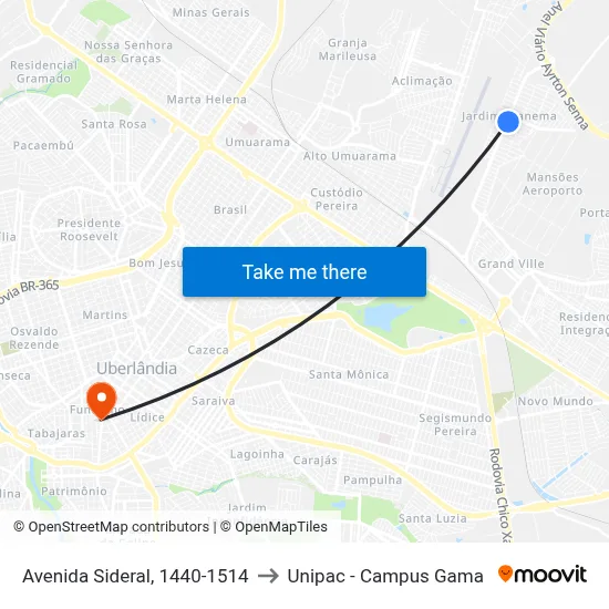 Avenida Sideral, 1440-1514 to Unipac - Campus Gama map