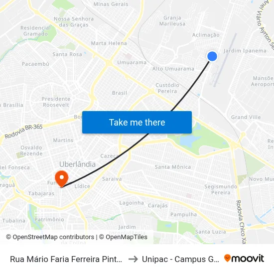 Rua Mário Faria Ferreira Pinto, 519 to Unipac - Campus Gama map
