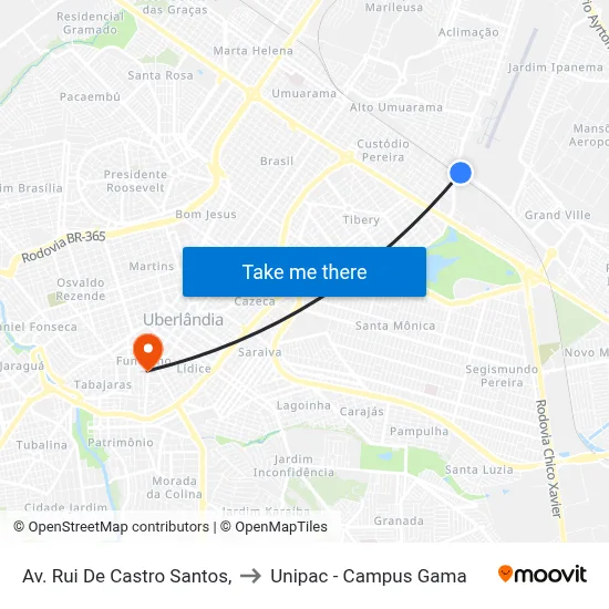 Av. Rui De Castro Santos, to Unipac - Campus Gama map