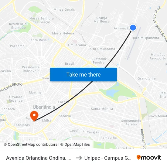 Avenida Orlandina Ondina, 1099 to Unipac - Campus Gama map