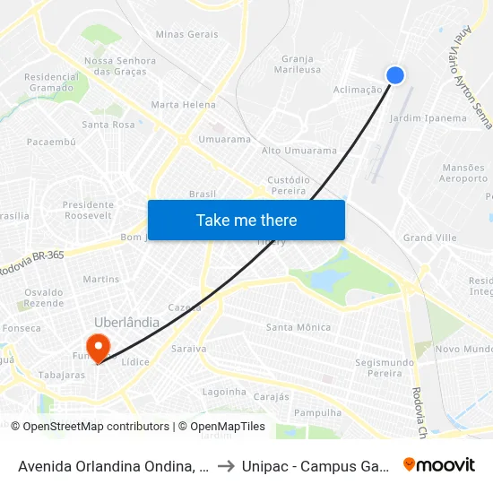 Avenida Orlandina Ondina, 50 to Unipac - Campus Gama map