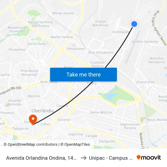 Avenida Orlandina Ondina, 1435-1567 to Unipac - Campus Gama map