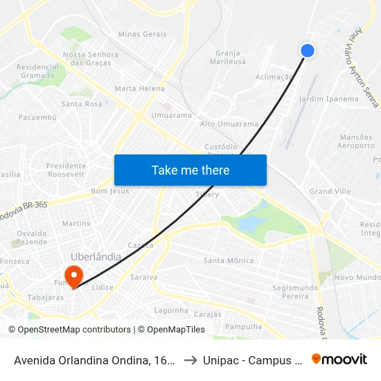 Avenida Orlandina Ondina, 1699-1829 to Unipac - Campus Gama map