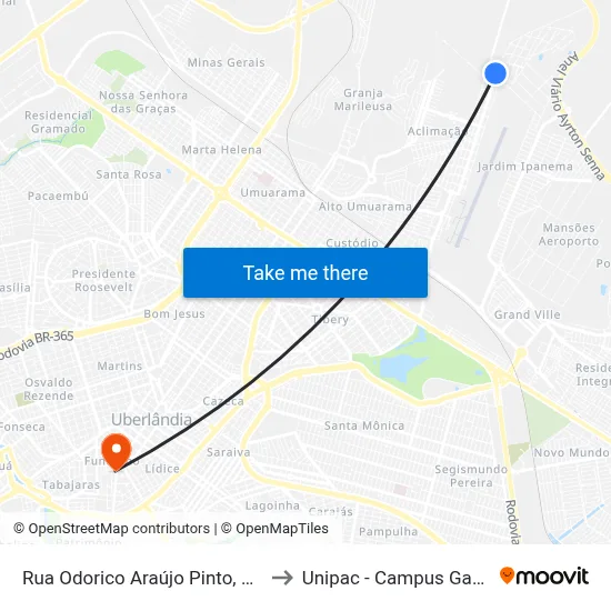 Rua Odorico Araújo Pinto, 175 to Unipac - Campus Gama map