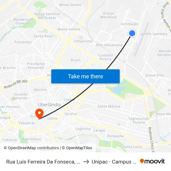 Rua Luís Ferreira Da Fonseca, 264-334 to Unipac - Campus Gama map