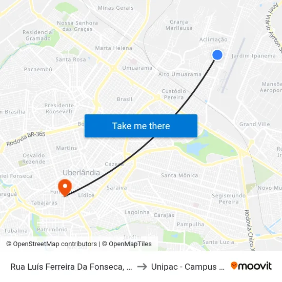 Rua Luís Ferreira Da Fonseca, 263-333 to Unipac - Campus Gama map