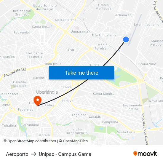 Aeroporto to Unipac - Campus Gama map