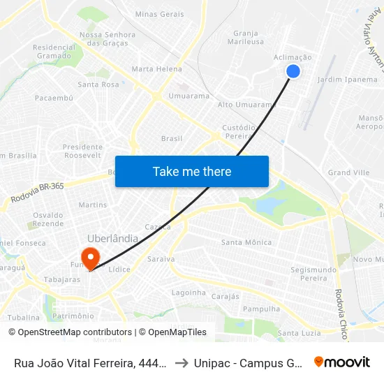 Rua João Vital Ferreira, 444-506 to Unipac - Campus Gama map