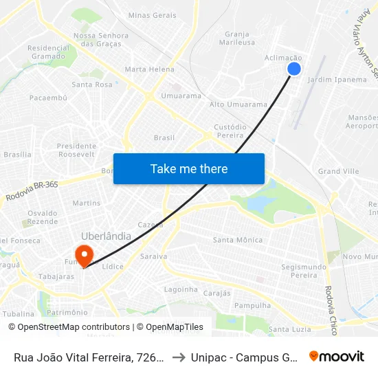 Rua João Vital Ferreira, 726-758 to Unipac - Campus Gama map