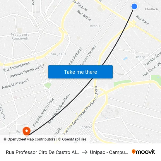 Rua Professor Ciro De Castro Almeida, 1210 to Unipac - Campus Gama map