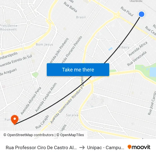 Rua Professor Ciro De Castro Almeida, 3225 to Unipac - Campus Gama map