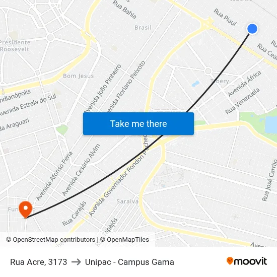 Rua Acre, 3173 to Unipac - Campus Gama map