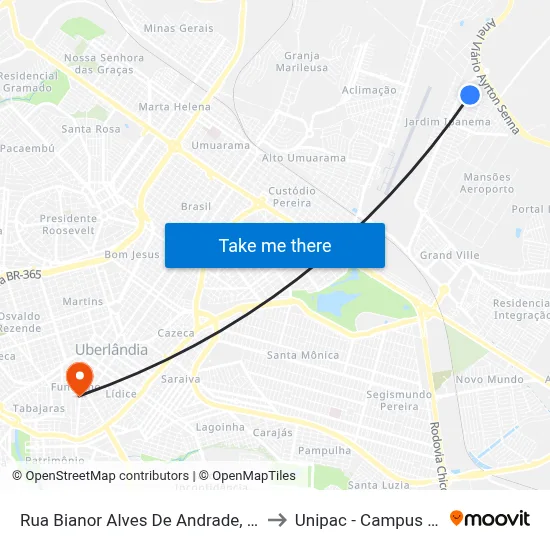 Rua Bianor Alves De Andrade, 347-391 to Unipac - Campus Gama map