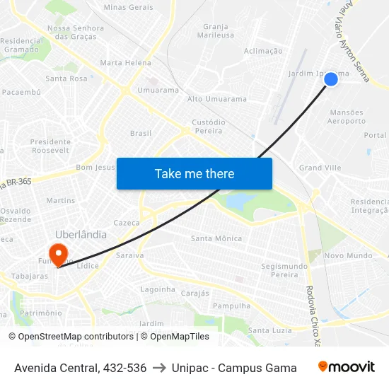 Avenida Central, 432-536 to Unipac - Campus Gama map