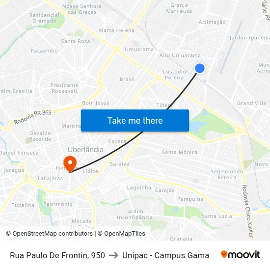 Rua Paulo De Frontin, 950 to Unipac - Campus Gama map