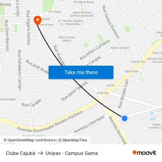 Clube Cajubá to Unipac - Campus Gama map