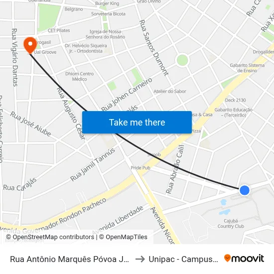 Rua Antônio Marquês Póvoa Júnior, 425 to Unipac - Campus Gama map