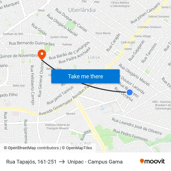 Rua Tapajós, 161-251 to Unipac - Campus Gama map