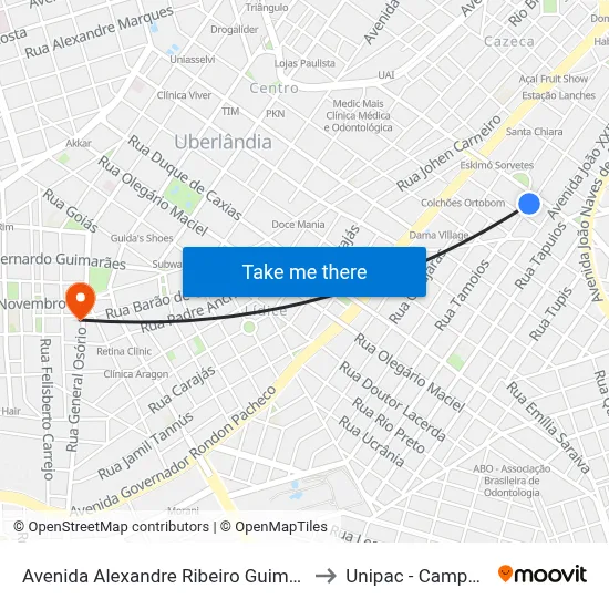 Avenida Alexandre Ribeiro Guimarães, 119-209 to Unipac - Campus Gama map