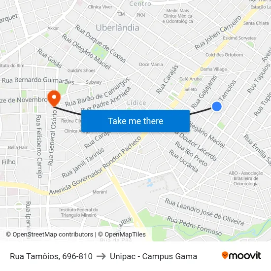 Rua Tamôios, 696-810 to Unipac - Campus Gama map