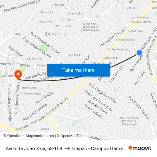 Avenida João Xxiii, 68-158 to Unipac - Campus Gama map