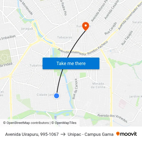 Avenida Uirapuru, 995-1067 to Unipac - Campus Gama map