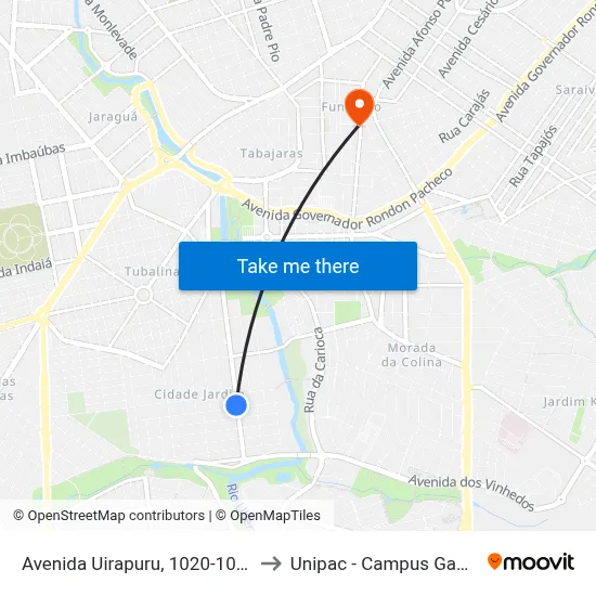 Avenida Uirapuru, 1020-1096 to Unipac - Campus Gama map