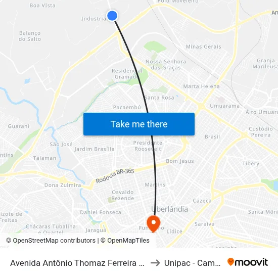 Avenida Antônio Thomaz Ferreira Rezende, 3993-4157 to Unipac - Campus Gama map
