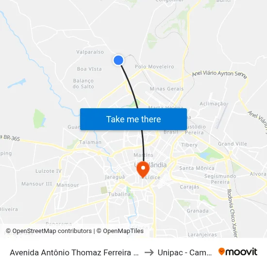 Avenida Antônio Thomaz Ferreira Rezende, 4715-5043 to Unipac - Campus Gama map
