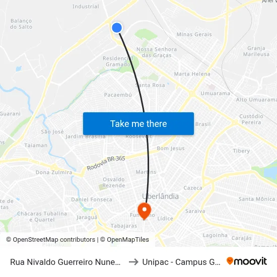 Rua Nivaldo Guerreiro Nunes, 165 to Unipac - Campus Gama map