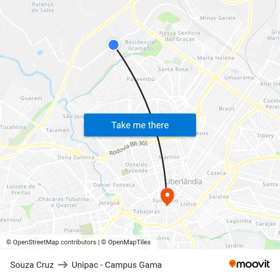 Souza Cruz to Unipac - Campus Gama map