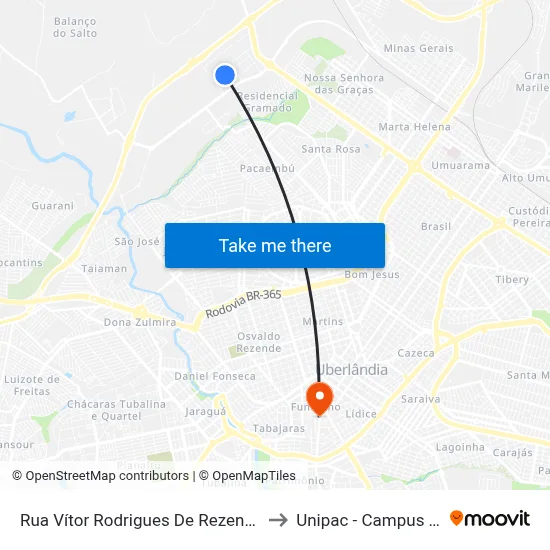 Rua Vítor Rodrigues De Rezende, 2-410 to Unipac - Campus Gama map