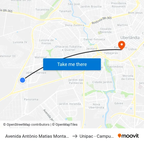 Avenida Antônio Matias Montana, 303-337 to Unipac - Campus Gama map