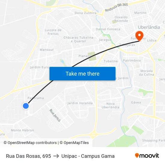 Rua Das Rosas, 695 to Unipac - Campus Gama map