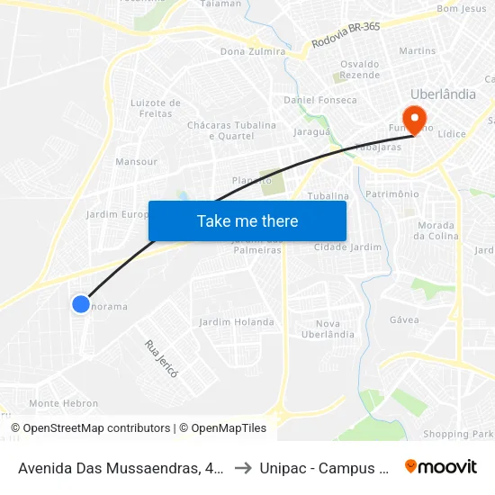 Avenida Das Mussaendras, 430-548 to Unipac - Campus Gama map