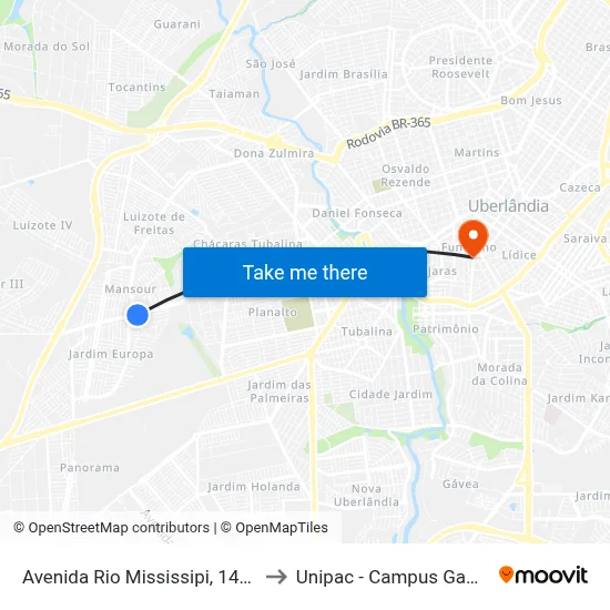 Avenida Rio Mississipi, 1400 to Unipac - Campus Gama map