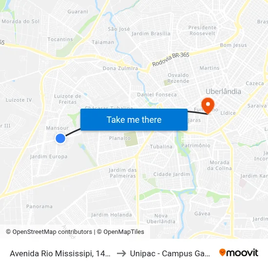 Avenida Rio Mississipi, 1420 to Unipac - Campus Gama map