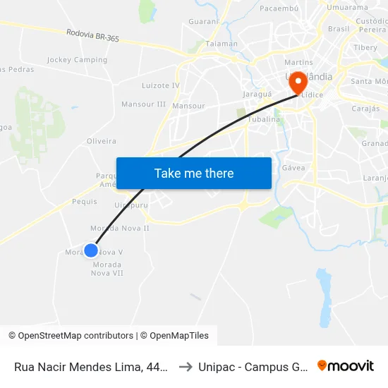 Rua Nacir Mendes Lima, 440-548 to Unipac - Campus Gama map
