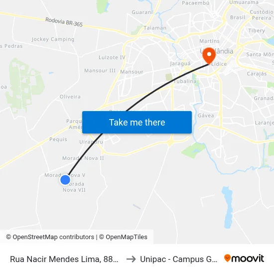 Rua Nacir Mendes Lima, 880-988 to Unipac - Campus Gama map