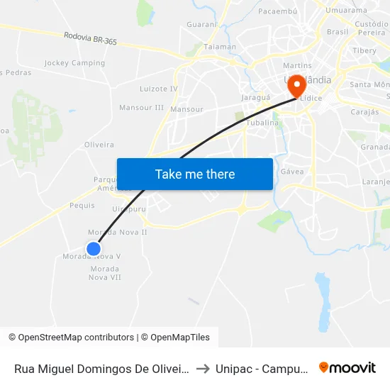 Rua Miguel Domingos De Oliveira, 229-339 to Unipac - Campus Gama map