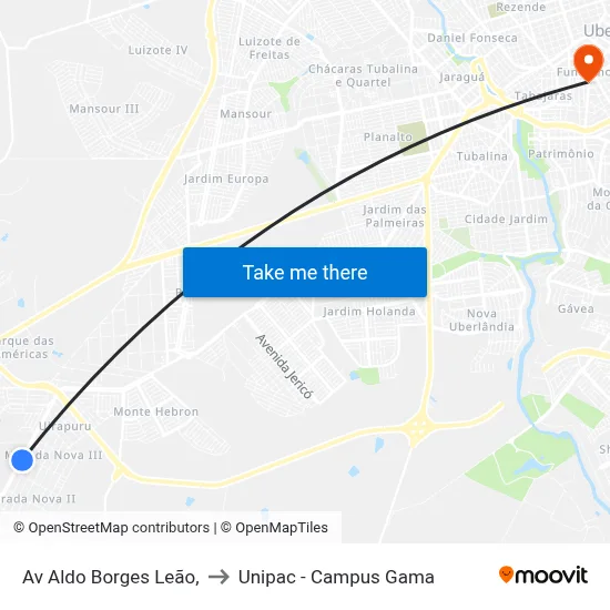 Av Aldo Borges Leão, to Unipac - Campus Gama map