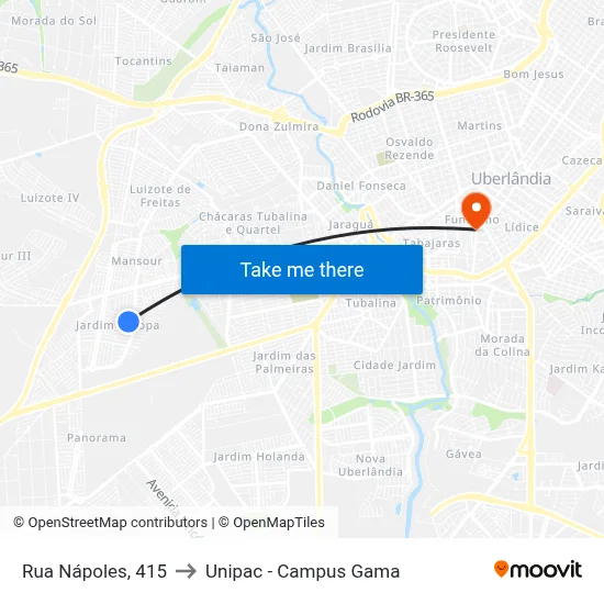 Rua Nápoles, 415 to Unipac - Campus Gama map