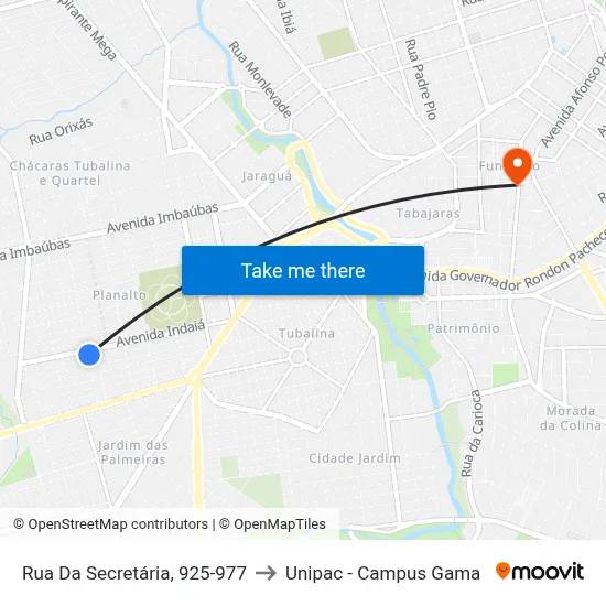 Rua Da Secretária, 925-977 to Unipac - Campus Gama map