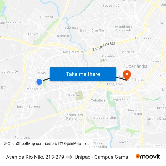 Avenida Rio Nilo, 213-279 to Unipac - Campus Gama map