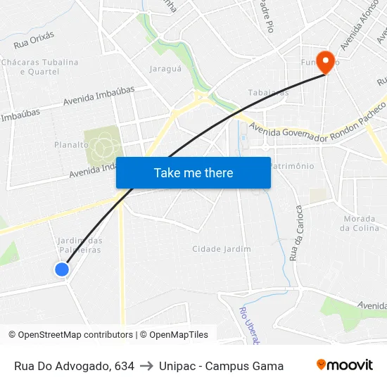 Rua Do Advogado, 634 to Unipac - Campus Gama map