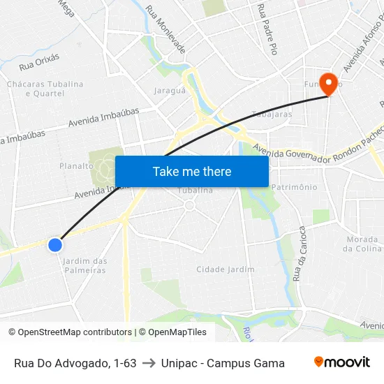 Rua Do Advogado, 1-63 to Unipac - Campus Gama map