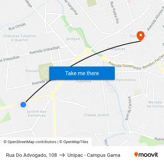 Rua Do Advogado, 108 to Unipac - Campus Gama map